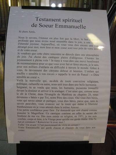 Copie du testament spirituel de soeur Emmanuelle
