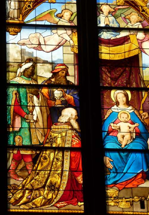 Détail d'un vitrail dit "de Bavière" à la cathédrale de Cologne