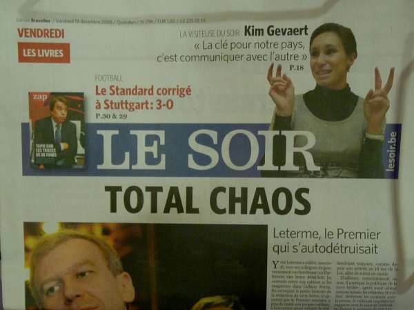 Couverture du journal "Le Soir"