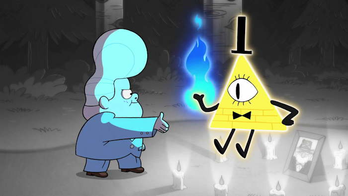Bill Cipher, invoqué par Gideon sur point d'envahir l'esprit de Stan