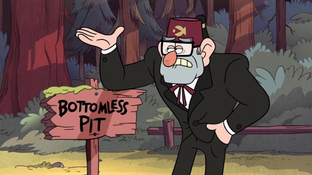 Stan et le "Bottomless Pit" de la série "Gravity Falls"