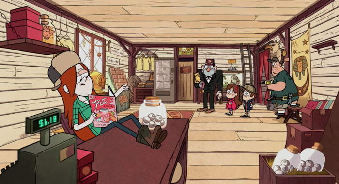 Boutique de Stan dans la cabanne à mystères  Capture d'écran: série "Gravity Falls" sur Disney channel 411