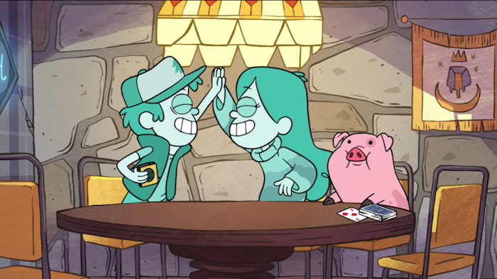Dipper et Mabel de retour d'un voyage dans le temps