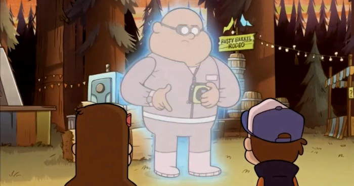 Voyageur dans le temps devant Dipper et Mabel