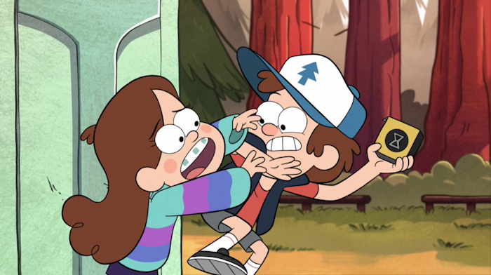   Dipper et Mabel se disputent la machine à voyager dans le temps