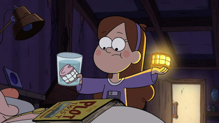 Mabel et deux dentiers près de son oncle Stan/Satan  Capture d'écran: série "Gravity Falls" sur Disney channel 411