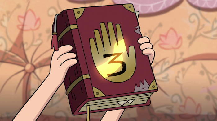 Dipper brandissant le Livre n°3  Capture d'écran: série "Gravity Falls" sur Disney channel 411