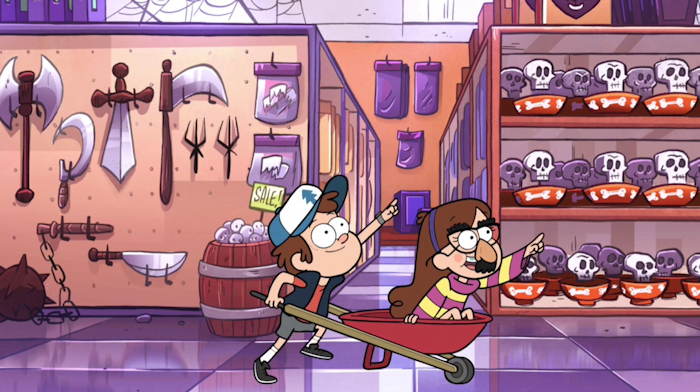Dipper et Mabel dans le Summer superstore  Capture d'écran: série ©"Gravity Falls" créée par Alex Hirsch