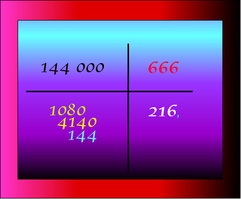 144 000 : 666 = [216] + 144