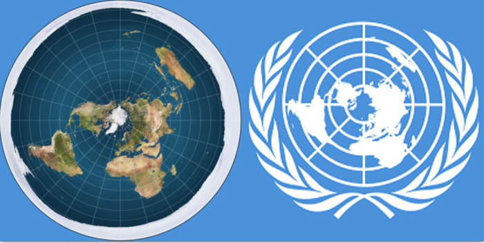 Logo des Nations Unies et équivalence terre "plate"  