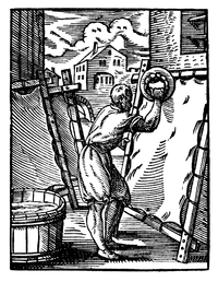 Préparation du parchemin, de Jost Amman et Hans Sachs, Francfort-sur-le-Main, Allemagne, 1568