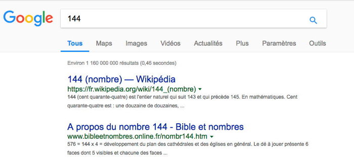 recherche 144 sur Google