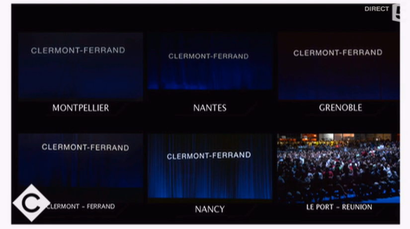 Meeting de Jean-Luc Mélenchon dupliqué en hologramme sur 6 villes depuis Dijon  Capture d'écran émission "C A VOUS" sur la 5 le 19 Avril 2017