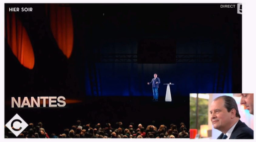 Meeting de Jean-Luc Mélenchon dupliqué en hologramme sur 6 villes depuis Dijon  Capture d'écran émission "C A VOUS" sur la 5 le 19 Avril 2017
