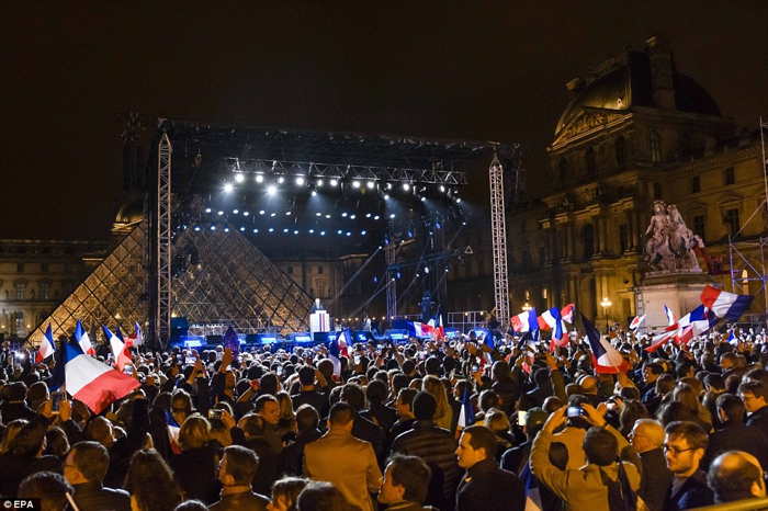 Discours d'E. Macron sur l'esplanade deu Louvre au soir du 7 Mai 2017