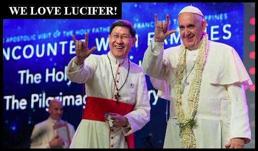 Le Pape François Ier flashant le salut cornu