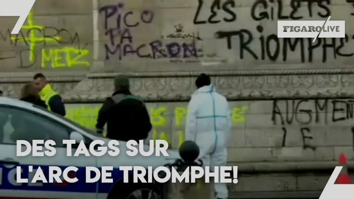 Tags anti Macronistes sur l'Arc de Triomphe
