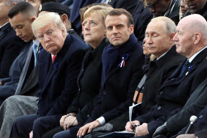 Donald Trump, Angela Merkel, Emmanuel Macron et Vladimir Poutine,   lors des commémorations du 11 novembre.