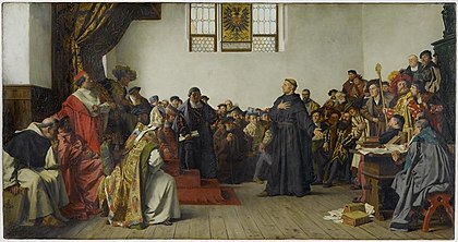 Luther à la Diète de Worms en 1521, peinture historique d'Anton von Werner (1877).