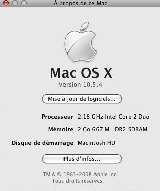 capture d'écran Mac OS X 10.5.4 2008