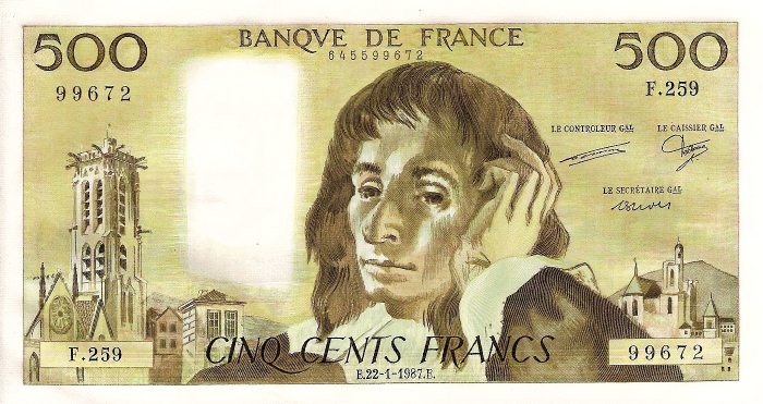 — Ancien billet de Banque "Pascal" de 500 Francs —