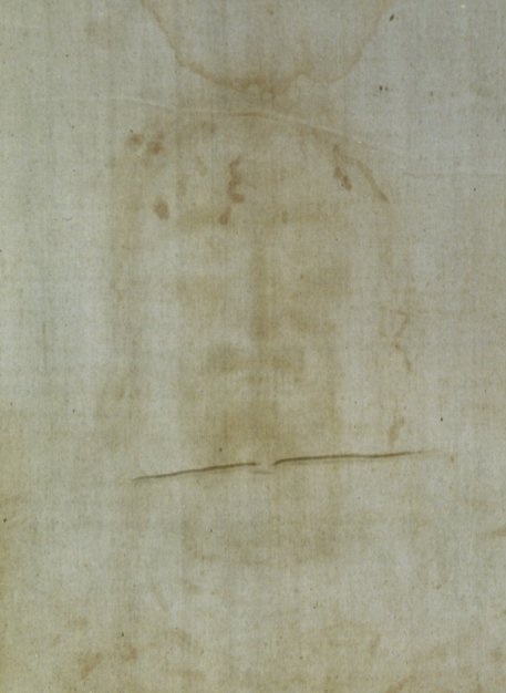Suaire de Turin: face du supplicié vue de face comme à l'origine 
