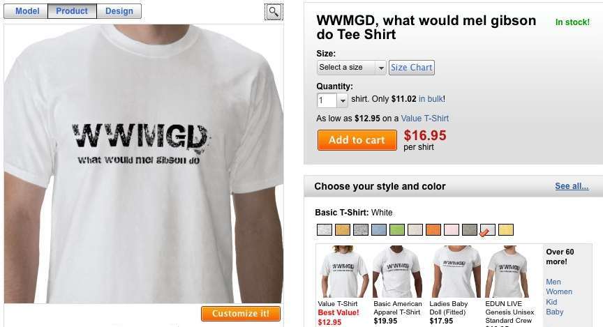 - "T-shirt" - "What would Mel Gibson do" - 