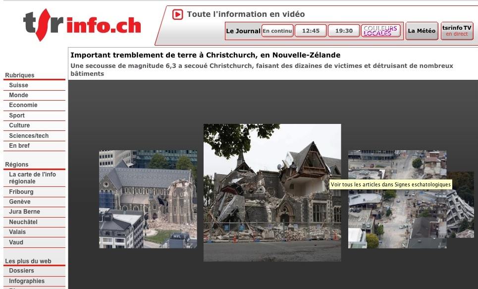 Capture d'écran: tremblement de terre à Christchurch