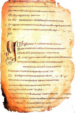 Cathach de St. Columba (Académie royale de Dublin)  Copie d'un psaume exécutée par Columba 