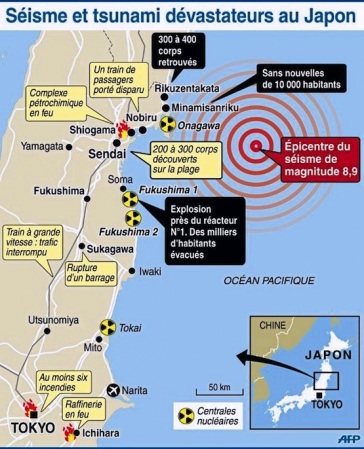 Représentation cartographique du séisme survenu le 11-03-11 au Japon