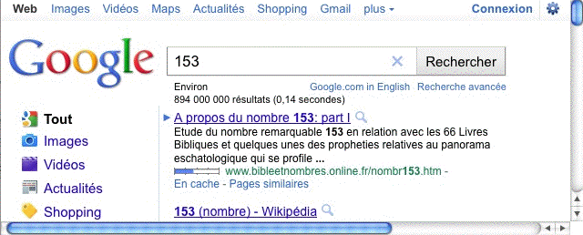 Résultat de recherche du "153" sur Google le 6/6/2011