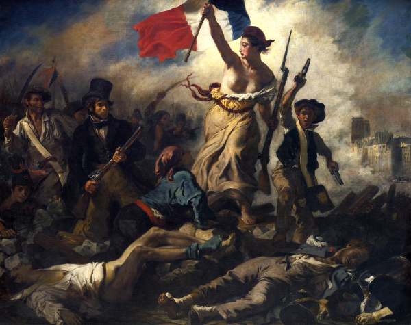 Marianne représentée comme La Liberté guidant le Peuple.