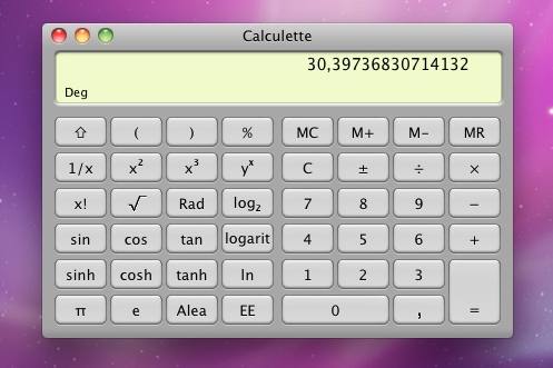 Capture d'écran: calculette scientifique Macintosh