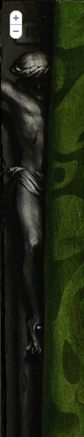 "Les Ambassadeurs": double portrait de Jean de Dinteville et Georges de Selve peint par Hans Holbein le Jeune -  Détail: crucifix