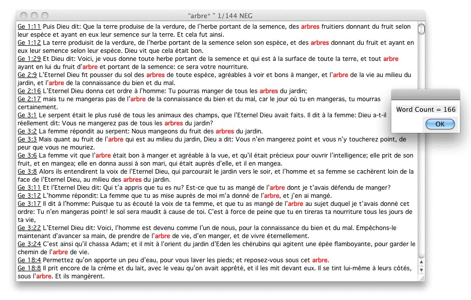 166 occurrences du mot "arbre(s)" répartis sur 144 versets sur l'ensemble des Ecritures