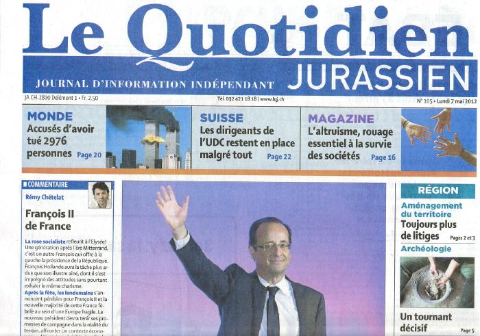 "Le Quotidien" n°105 du 7 Mai 2012 - Delémont - (CH)