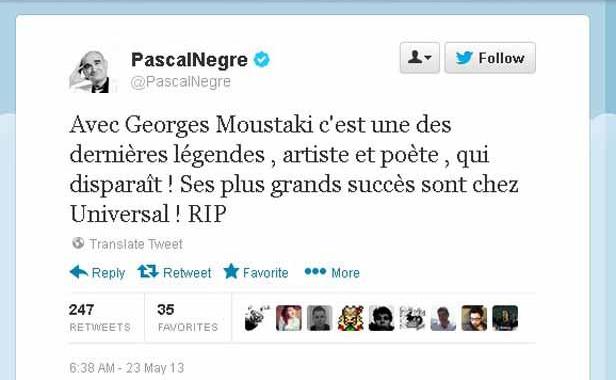 tweet adressé par Pascal Nègre
